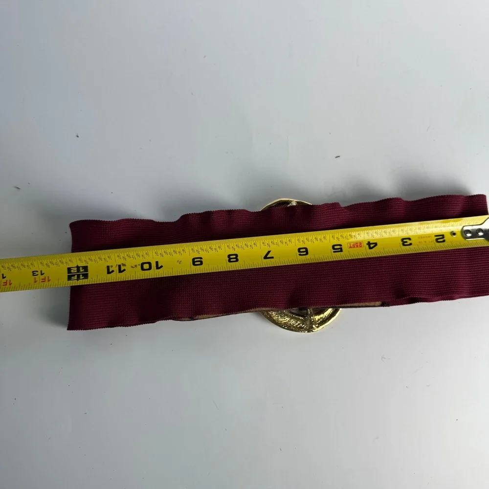 Vintage 80s Elastic Cinch Belt Gold Metal Buckle XS S Burgundy Red Wide Waist